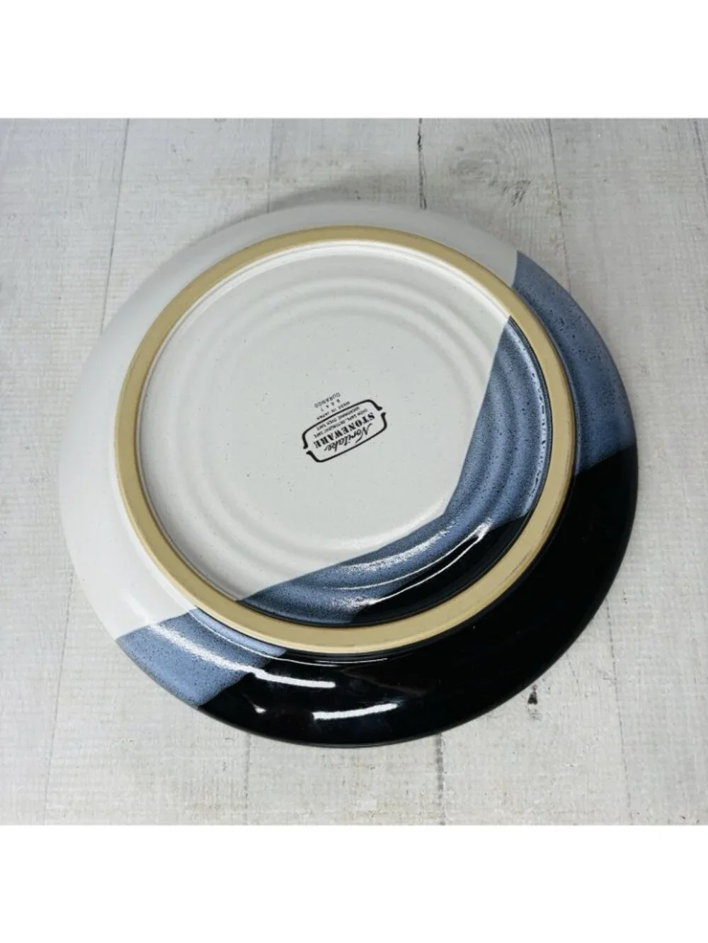 Noritake Stoneware DURANGO 8647 Black Blue Abstract Panels Dinner Plates Set 4